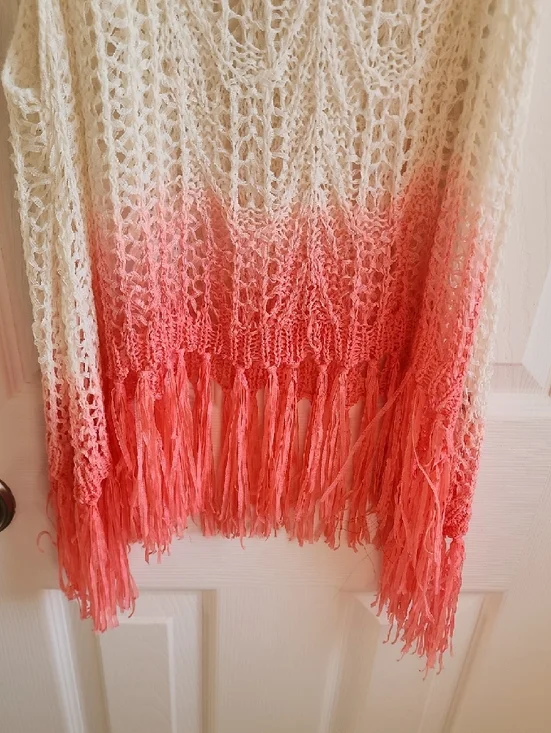Buffalo David Bitton Cream to Coral Fringe Crochet Camisole sz M - Picture 3 of 6